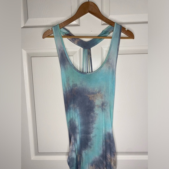 Venus Gray & Blue Tie-Dye Strappy Maxi Dress | Boho | 1X - Picture 3 of 9